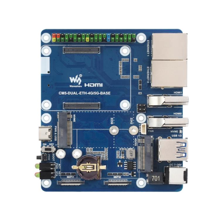 

WAVESHARE CM5 Dual Network Port Expansion Board Onboard USB 3.2 Gen1 X 2, Supports PoE Module Connection(32580)