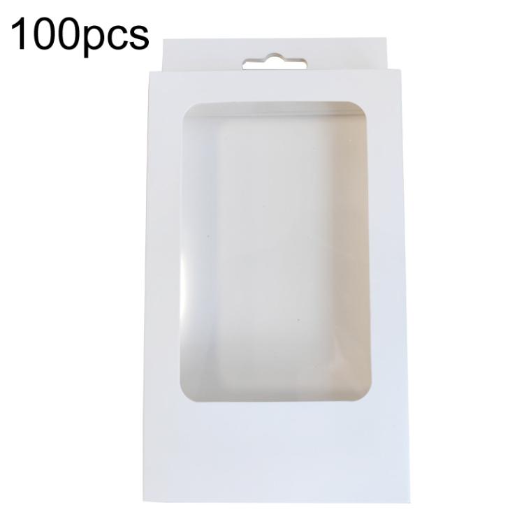 

100pcs /Pack Window Packaging Box with Hook for Phone Case & Tempered Glass Film White Card S Window