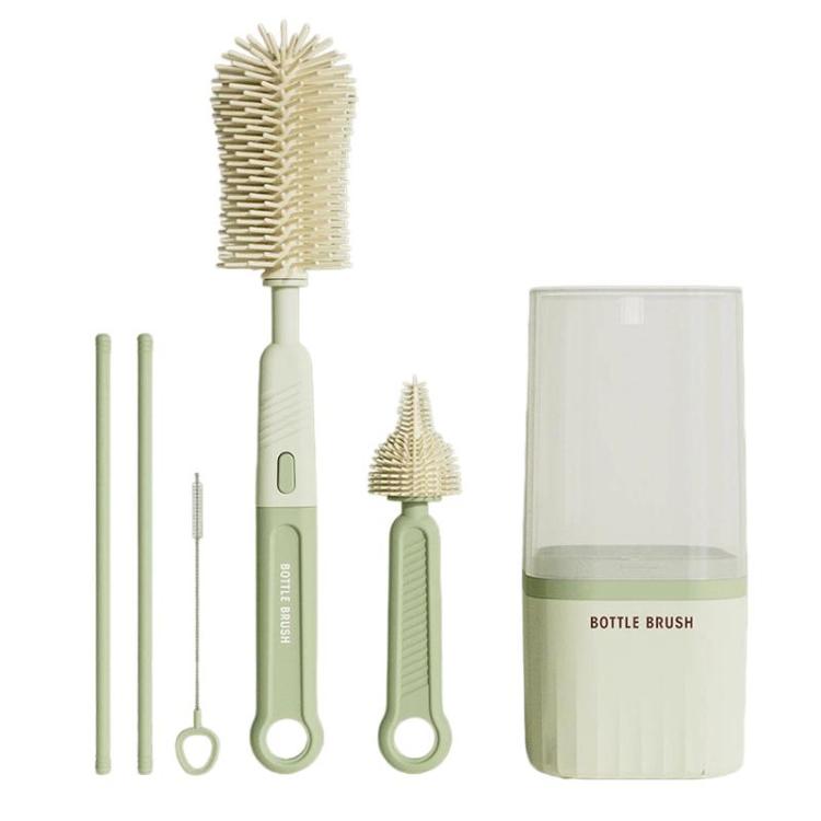 

Multifunctional Straight Handle Silicone Bottle Brush Portable Water Cup Cleaning Brush Set(Green)