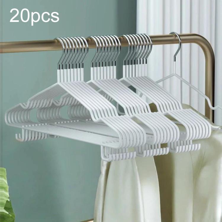 

20pcs Reinforced Hook Clothes Hangers Household Plastic-Coated Anti-Slip Clothes Hangers(White)