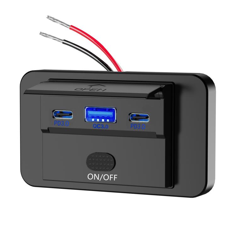 

One To Three PD3.0 / QC3.0 Car Fast Charging USB Retrofit Charger(Blue Light)