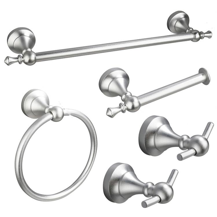 

5-in-1 Bathroom Set Aluminum Towel Bar, Towel Ring, Toilet Paper Holder, Robe Hook, Modern Wall-Mounted Hardware Suite(Silver)