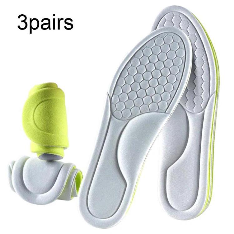 

3pairs Odor-Resistant Breathable Ultra-Soft Sports Insoles, Size: 35-36(Light Gray Green Sole)