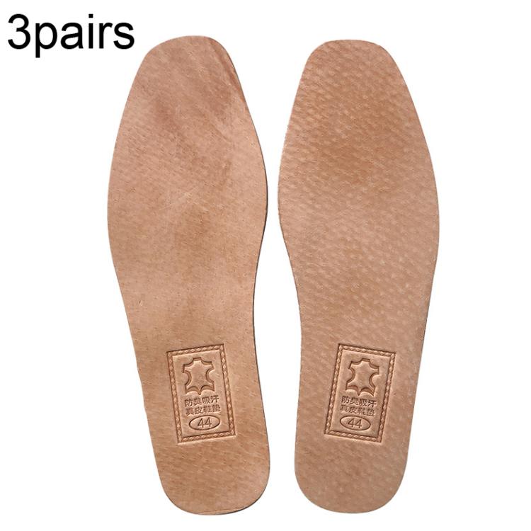 

3pairs Shock-Absorbing Thickened Sweat-Absorbing Breathable Cowhide Leather Insoles, Size: 36