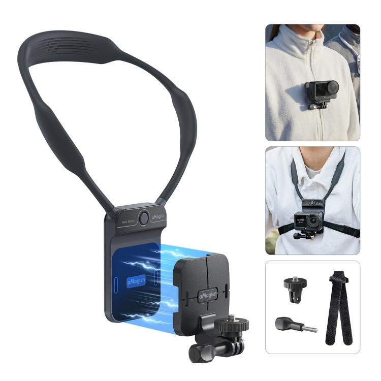 AMagisn Invisible Magnetic Neck Mount For First-Person View Vlogging Compatible With GoPro/Insta360/Smartphones(Black)