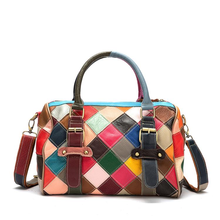 Leather Casual Large Capacity Patchwork Handbag Shoulder Bag(Colorful)