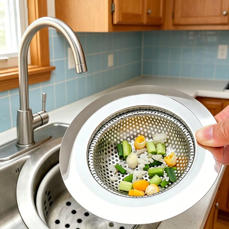

LsCook 11.5 cm Wide-Rim Stainless Steel Sink Strainer Metal Food Residue Filter Tool(Stainless Steel Color)