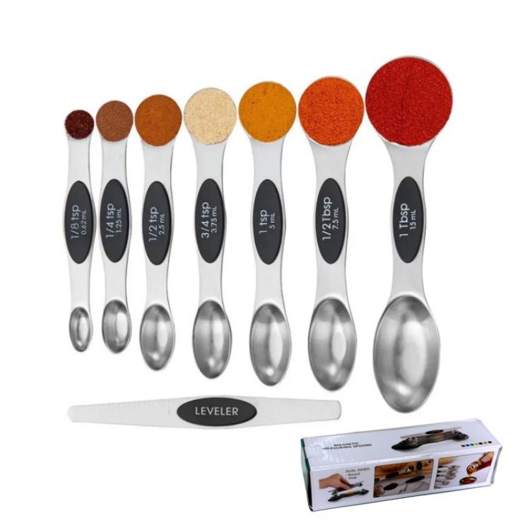 

LsCook 8-Piece Set Magnetic Stainless Steel Double-Ended Measuring Spoon With Baking Markings(Black Colorful Boxed)