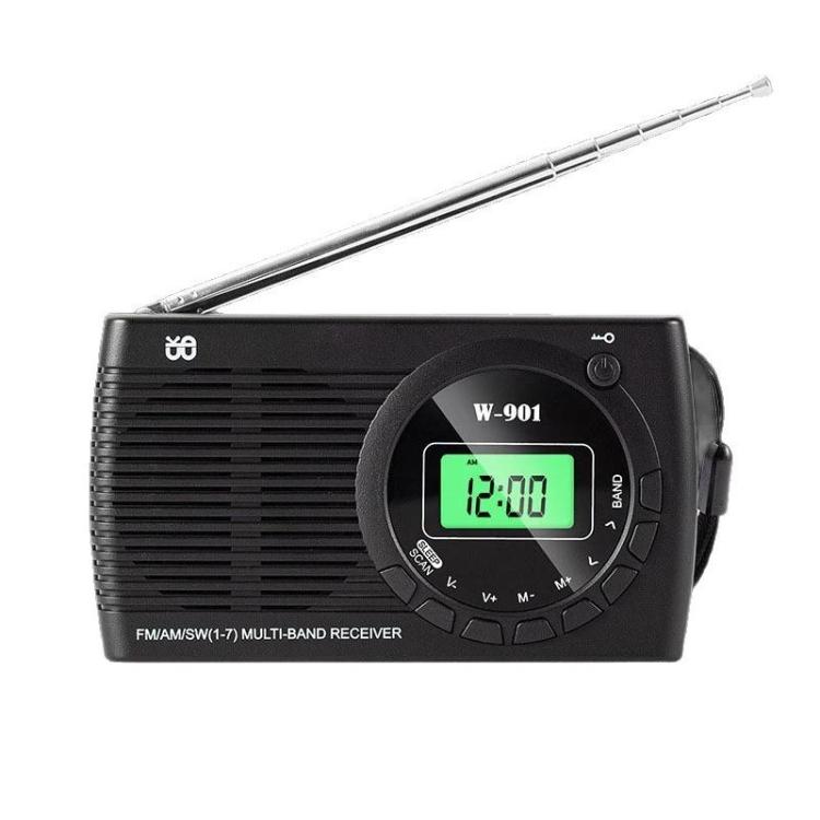 

FM/AM/SW Multi-Band LCD Screen Clock-Controlled Stereo Radio, Specification: For EU(Black)