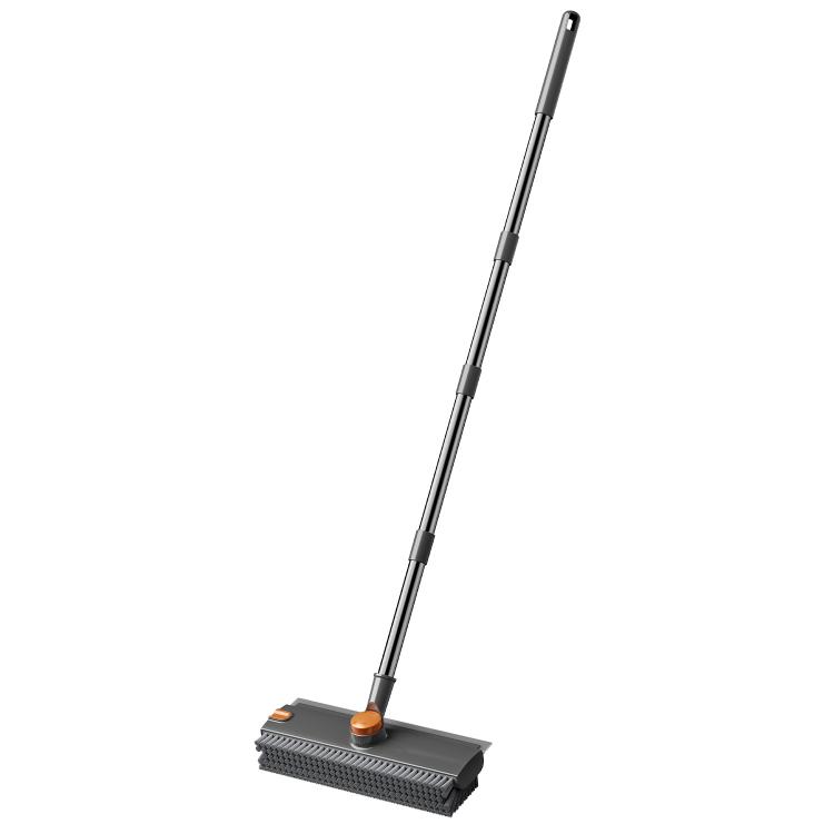 

Floor Scrub Brush with Long Handle 2-in-1 Dual-Sided V-Shaped Grout Brush with Squeegee, 360-degree Swivel Head and Built-in Hair Tweezers(Black Gray)