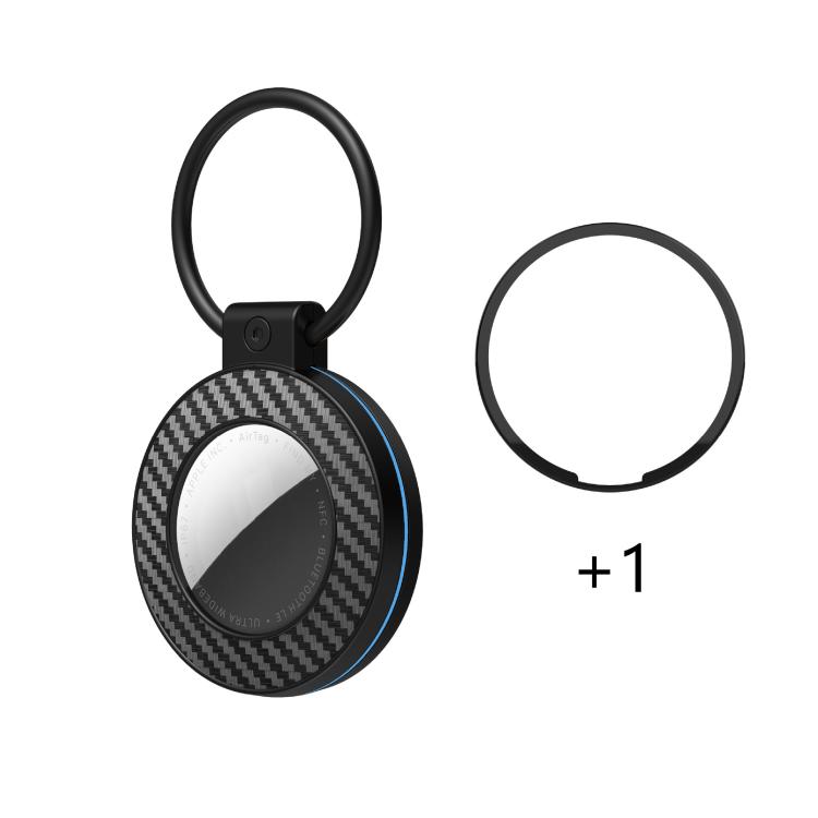 

For AirTag 2nd Gen / AirTag 1st Gen Secure Case Carbon Fiber Texture Protective Holder With Metal Key Ring & Anti-Lost Screw Lock(Black+Blue)