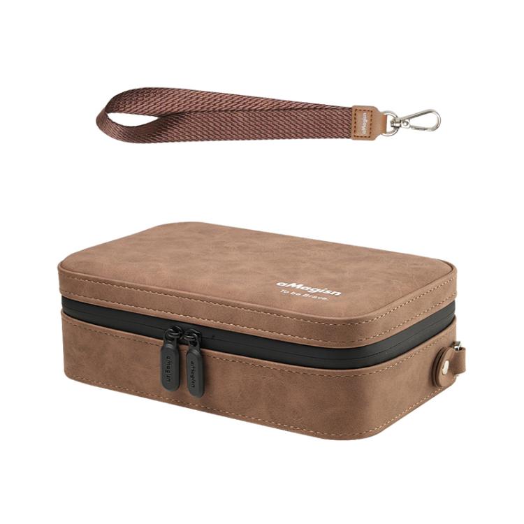 

aMagisn Nubuck Leather Action Camera Carrying Case Small Travel Storage Bag with Adjustable Dividers(Brown)