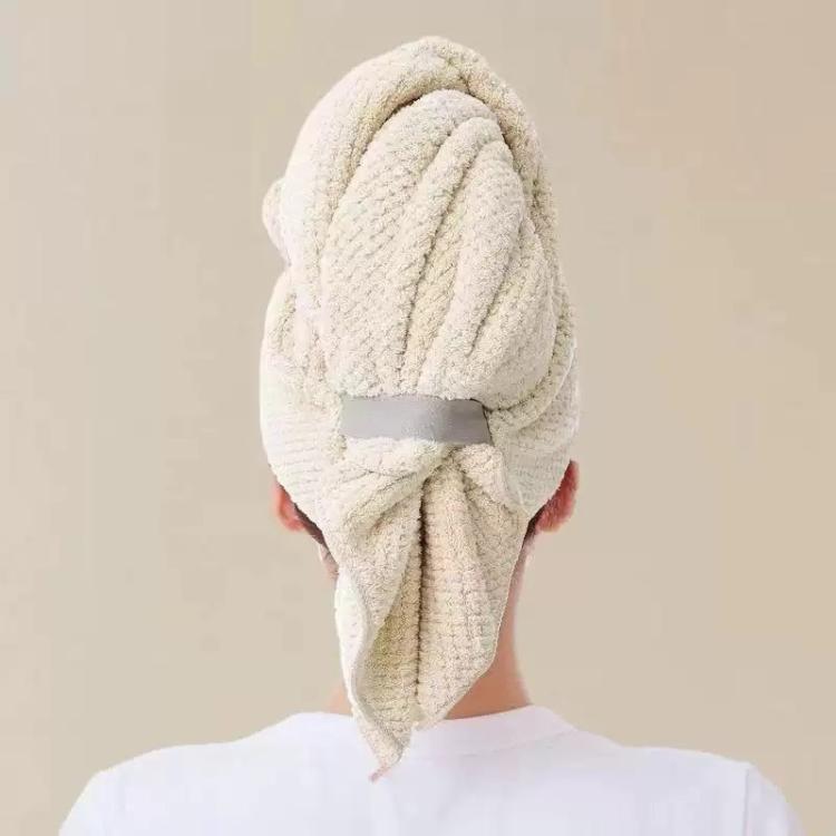 

24x39 inch Ultra Absorbent Hair Towel Wrap for Long Hair Large Waffle Weave Microfiber Drying Turban with Elastic Strap(Milk White)