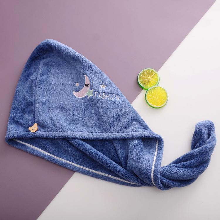 

Microfiber Hair Towel Wrap for Women Super Absorbent Quick Dry Hair Drying Cap with Cute Embroidery Soft Coral Fleece Hair Turban(Blue)