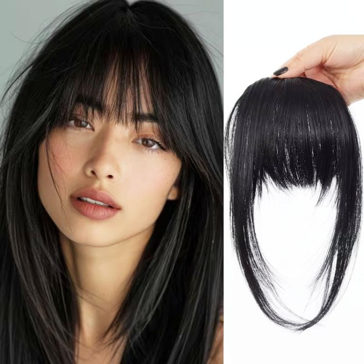 Women Invisible Seamless Realistic Bangs Wig Piece Hair Replacement(Black)