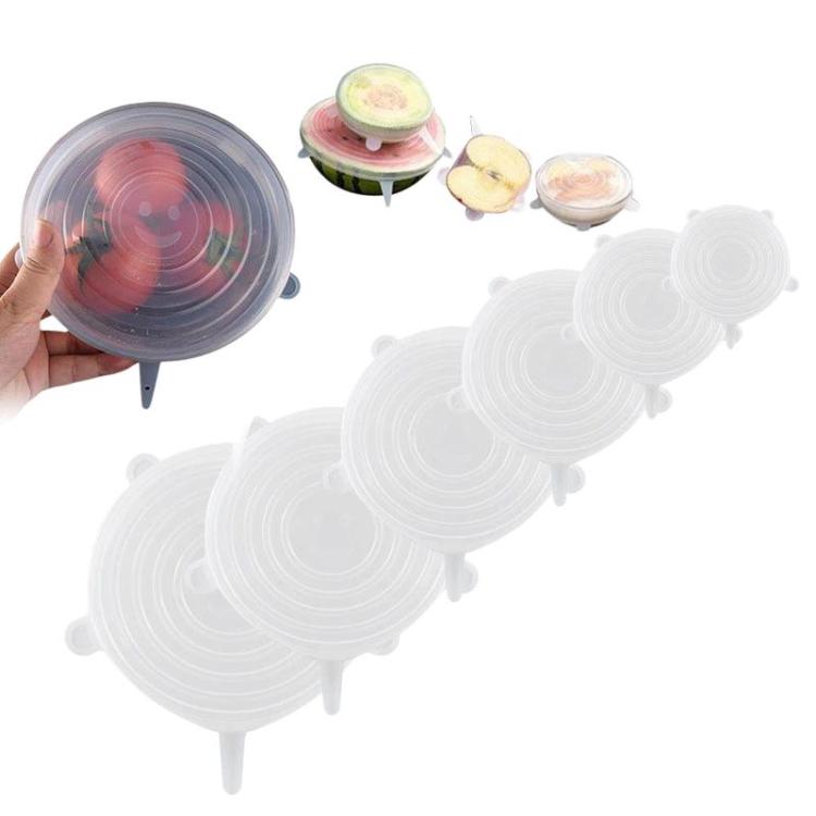 LsCook 6-Piece Set Round Silicone Food Storage Lid, Spec: 80g(White)