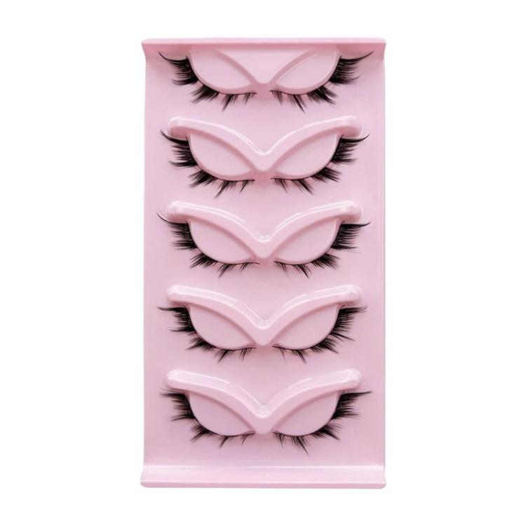 AQ-02 5pairs Fox Eye Slanted Voluminating False Eyelashes, End Extended Black Stem Stage Makeup Lashes