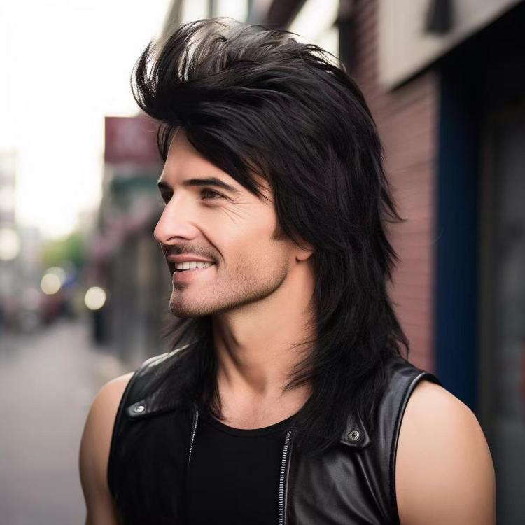 Men Side-Parted Short Hairstyle Heat-Resistant Fiber Wig(Black)