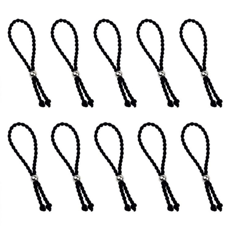 10pcs /Pack Sliding Hair Tie Durable Hair-Friendly Adjustable Elastic Band(Black Long)