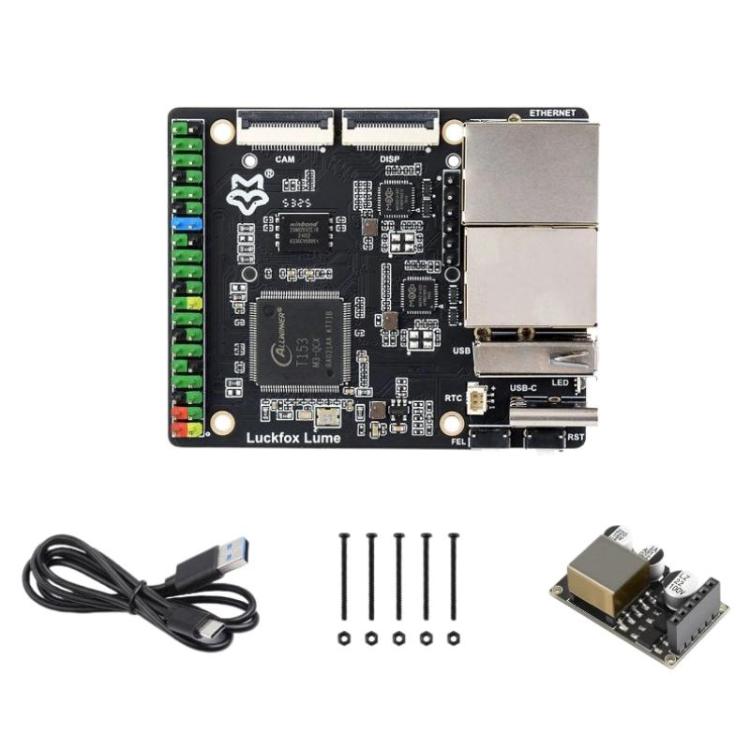 Luckfox Lume High-Performance Linux Development Board, Based On The Allwinner T153 Multi-Core Heterogeneous Industrial Processor, Dual Gigabit Ethernet Ports, Spec: With POE Model