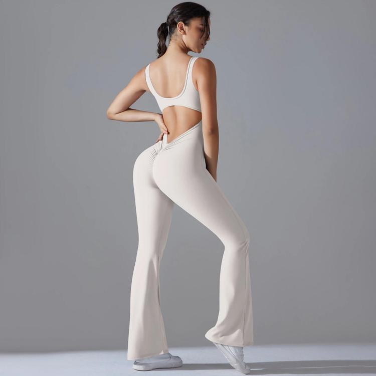 

Long Yoga Backless Hip Lift Slimming Wide-leg Bodysuit, Size: S(White-gray)