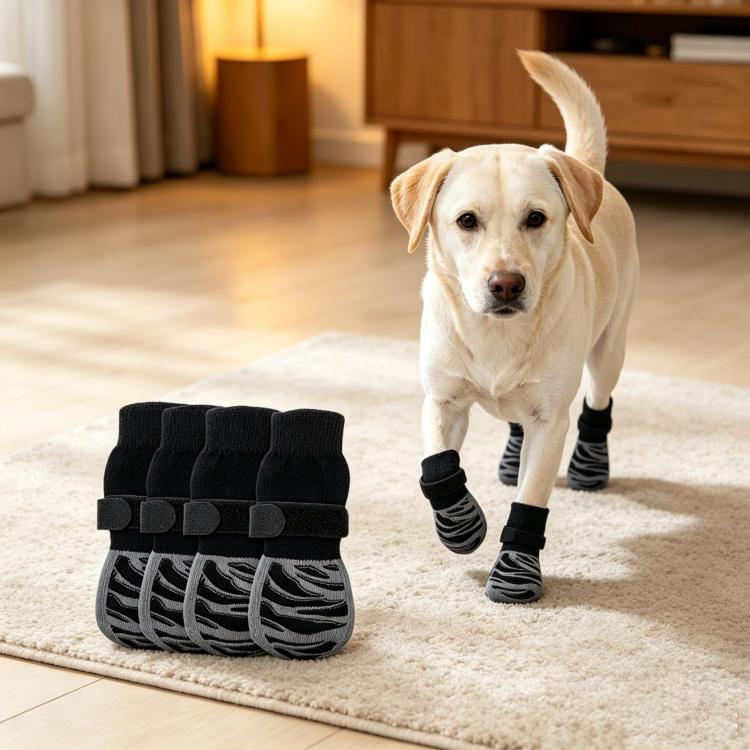 

4pcs / Set Outdoor Silent Pet Socks For Medium & Large Dogs, Non-Slip Pet Paw Socks, Size: XS(Stripes)