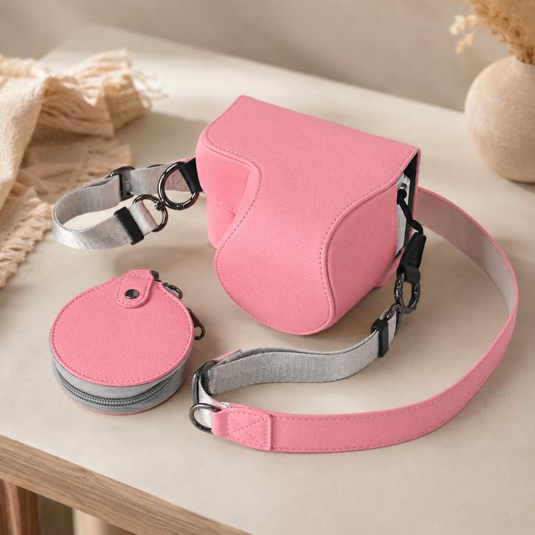 

For Sony ZV-E10 II / ZV-E10M2 PU Leather Camera Case Bag Detachable 2-in-1 Full Cover and Half Case Base Shoulder Strap & Lens Cap Pouch included(Pink)