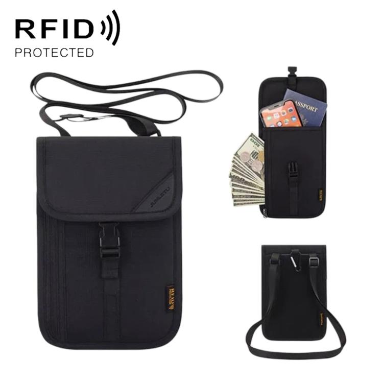 

RFID-Protected Card Holder Ticket Coin Organizer Neck-Strap Passport & ID Pouch(Black)