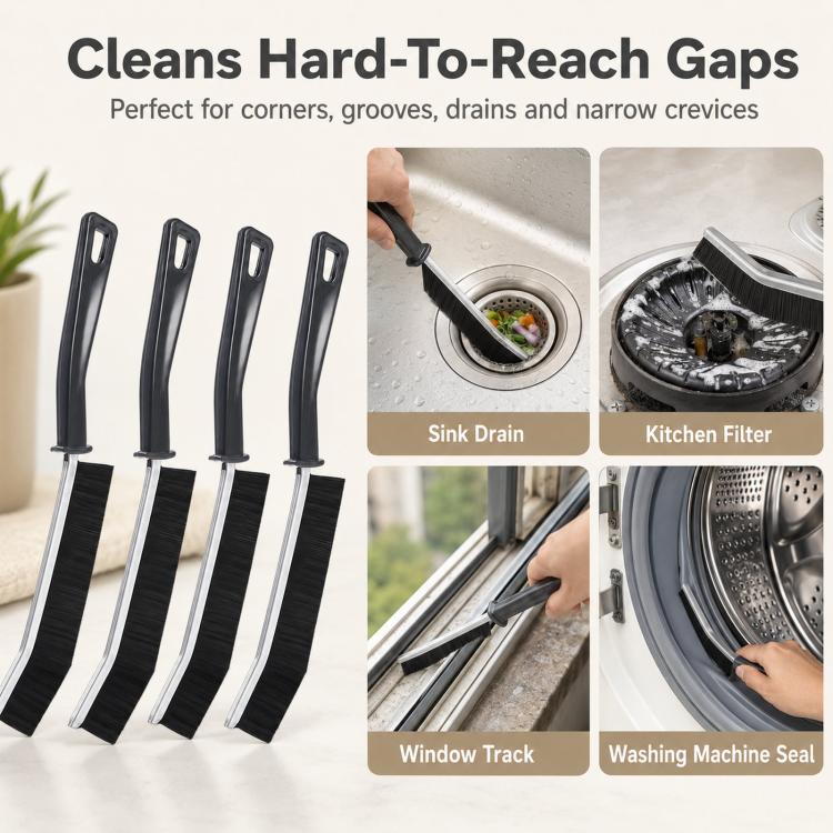 

4pcs /Pack Hard Bristle Crevice Cleaning Brush Ultra-Thin Flat Gap Cleaning Brush for Tile Joints, Window Tracks, Sliding Door Rails & Washing Machines,(Black Alloy)