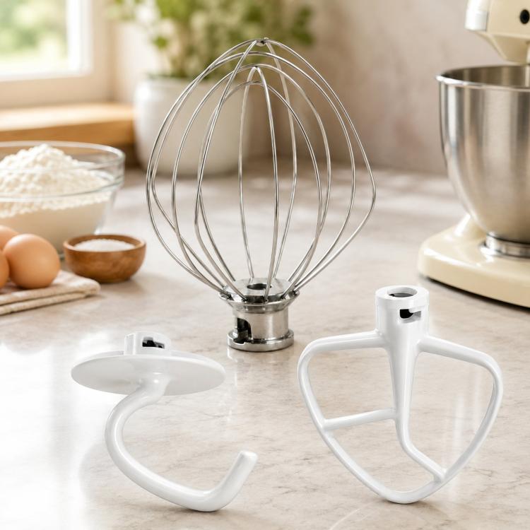 

3-in-1 Stand Mixer Attachment Set For KitchenAid 4.5-Quart Tilt-Head Mixers Includes K45WW Wire Whip, K45DH Dough Hook, K45B Coated Flat Beater(White)