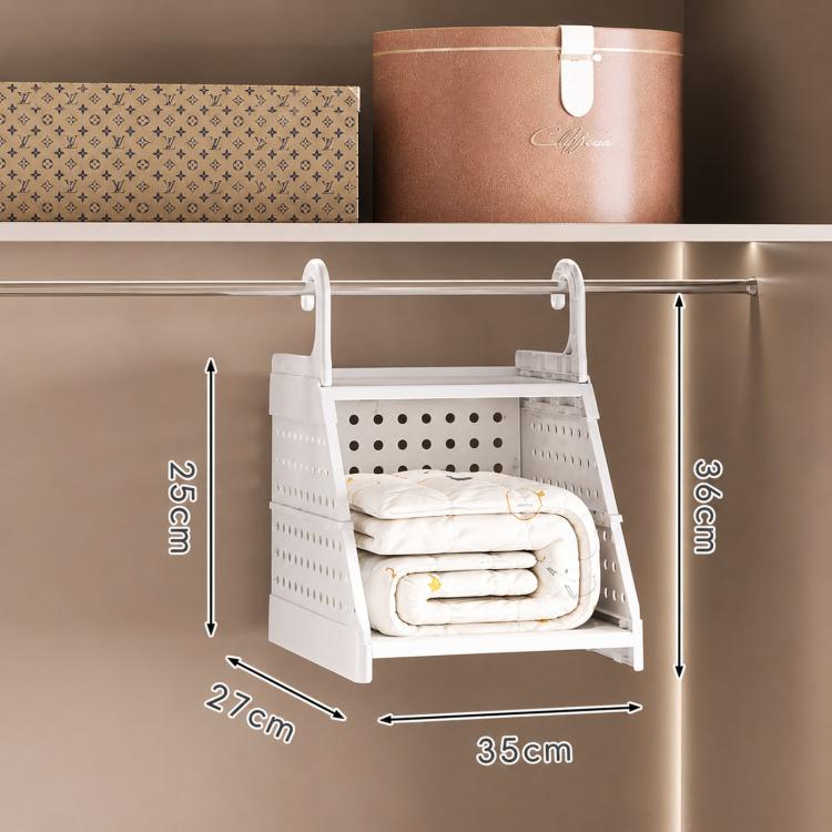 

1-Tier Hanging Closet Organizer Plastic Hanging Shelves Stackable Wardrobe Storage Basket for Clothes