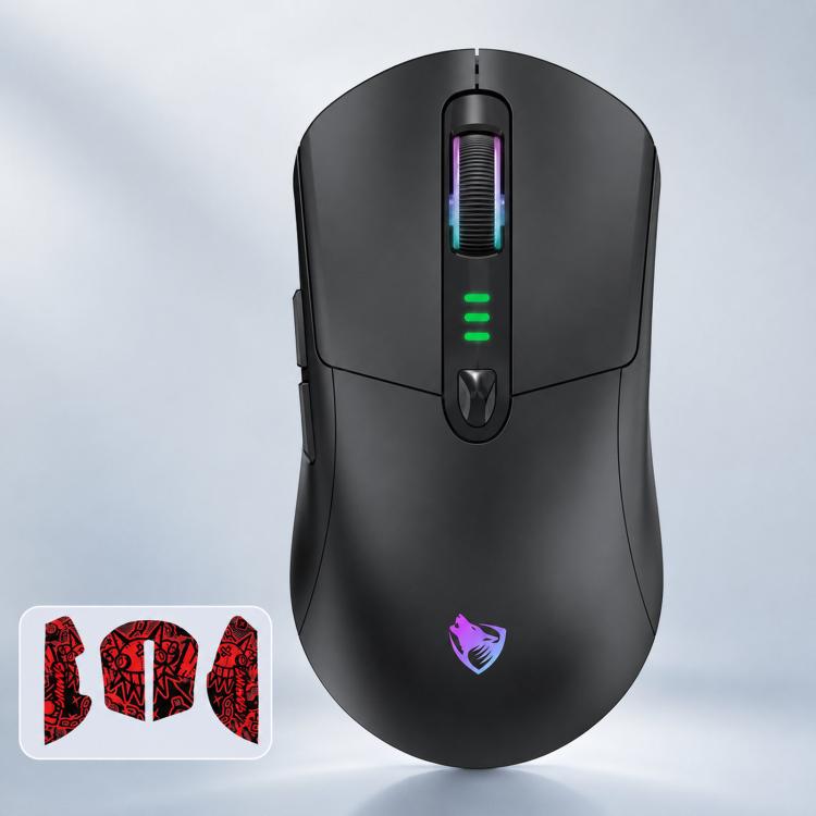 T-WOLF X5 Tri-Mode Wireless Gaming Mouse 12800 DPI Adjustable Rechargeable Gamer Mouse With RGB Backlit(Black Red)