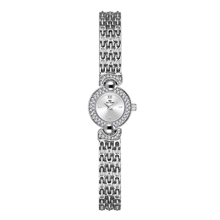 BS Bee Sister FA1841 Vintage Women Bracelet Watch Dainty Small Dial Rhinestone Quartz Dress Watch for Ladies(Silver)