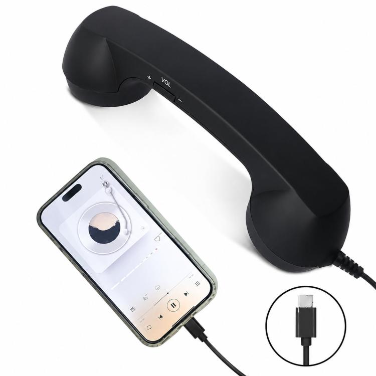 

USB-C/Type-C Retro Telephone Handset Classic Cell Phone Receiver with Vol Control & Mic(Black)