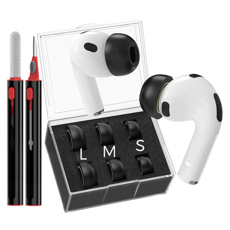 

For AirPods Pro 3 AhaStyle WE38 3pairs Memory Foam Ear Caps Replacement Earbuds Set With 3 In 1 Cleaner Pen(S+M+L Black)