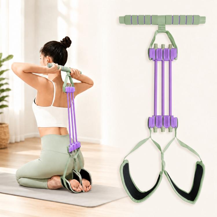 Pedal Resistance Band Foot Exerciser 60lbs Elastic Pull Rope Latex Tension Band With Soft Handles(Purple)