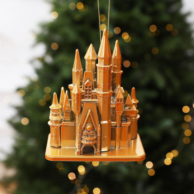 3D Electroplated Castle Christmas Tree Ornaments Acrylic Fairytale Building Hanging Decor(Gold)