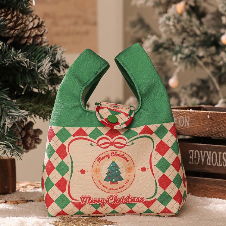 Christmas Canvas Mini Tote Bag Small Holiday Treat Bag with Snap Button(Christmas Tree)