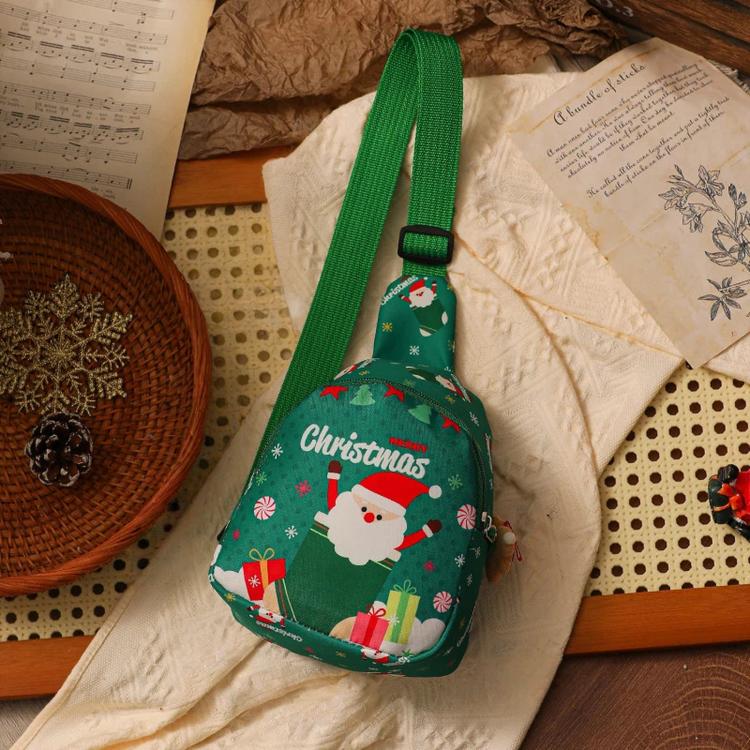 Kids Christmas Sling Bag Mini Crossbody Chest Pack with Adjustable Strap Plush Charm(Green)