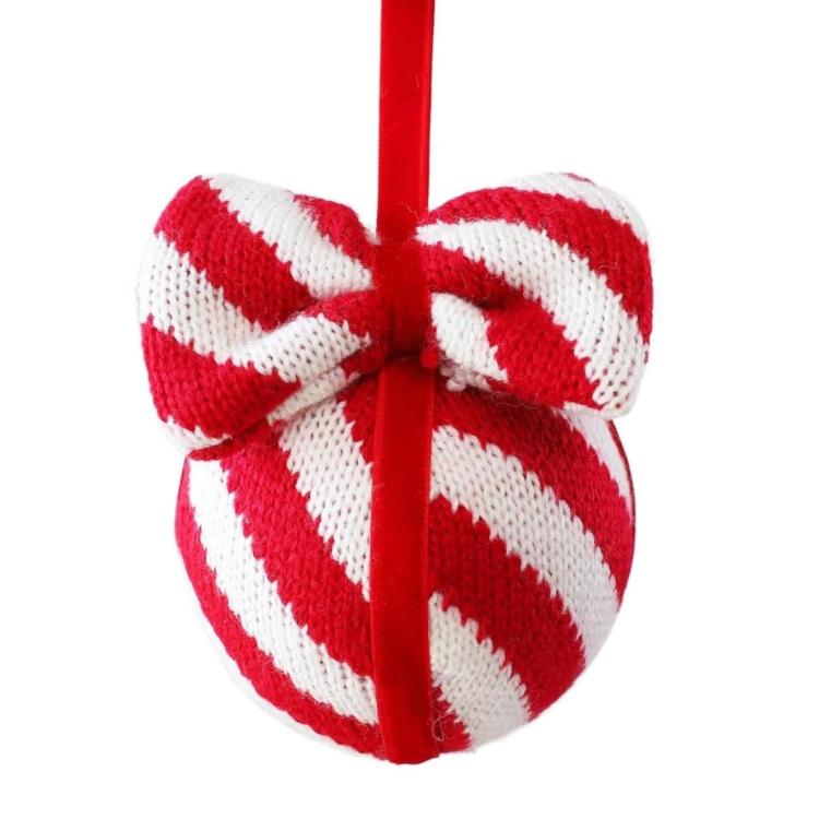 Striped Knitted Bow Christmas Ornament DIY Party Decoration(Red White)