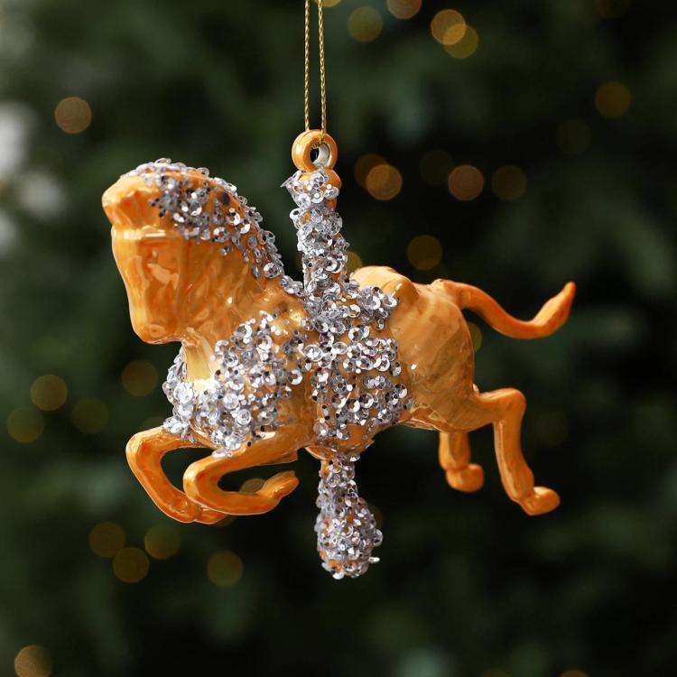 Painted Rocking Horse Christmas Tree Hanging DIY Ornament(Gold)
