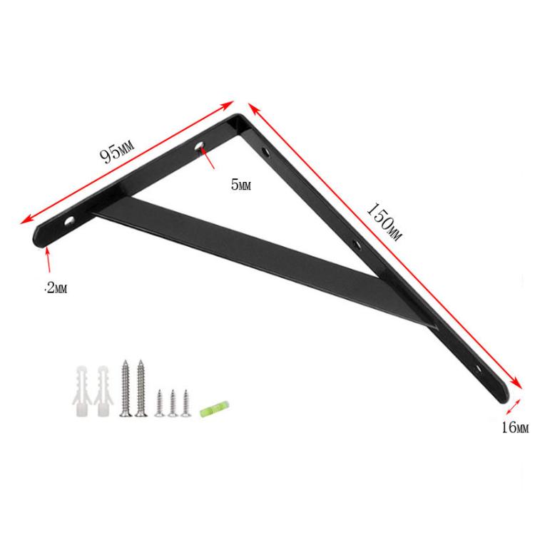 Triangle Shelf Bracket Carbon Steel Wall Mounted Shelf Support Bracket, Size: L 150 x H 95 x Thickness 2mm(Black)