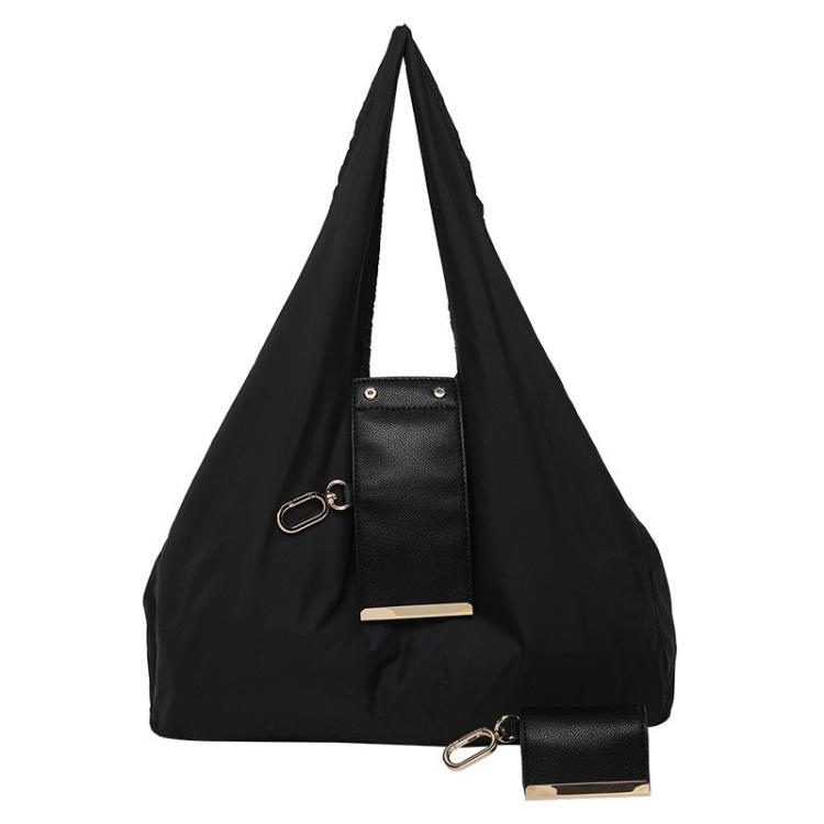 Foldable Reusable Shopping Bag Folds into Mini Pouch Charm for Travel Shopping Everyday Use Samll Black