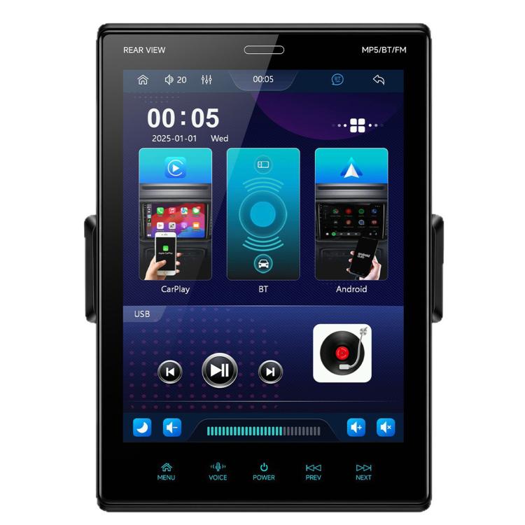 9.5 inch Single Din Vertical Touchscreen Car Stereo Adjustable Screen Radio with Wireless CarPlay, Spec: Standard