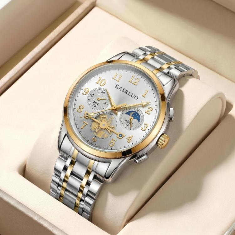 YAZOLE KAS003 Men Business Watch Minimalist Water Resistant Quartz Wristwatch(Gold White)