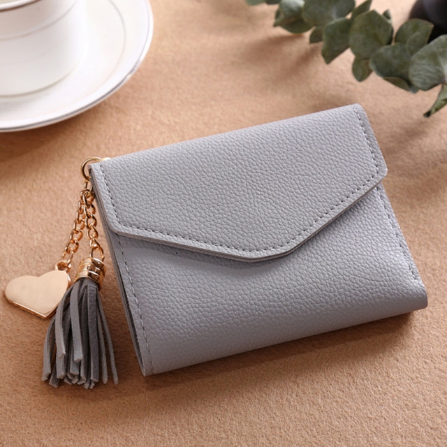 

Women Wallet Fringed Pendant Litchi Texture Wallet Card Pack Coin Purse(Gray)