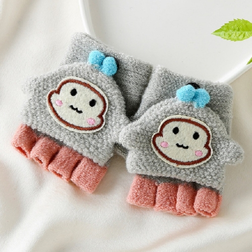 Kids Gloves Half Finger Flip Cover Knitted Mittens Thick WarmFor 3-7 Years Old 