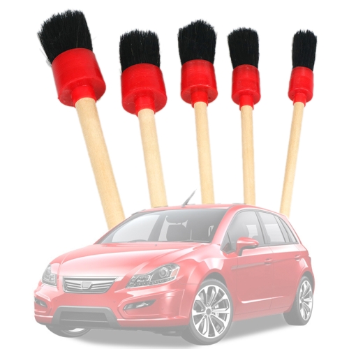 

5 in 1 Car Detailing Brush Cleaning Natural Boar Hair Brushes Auto Detail Tools Products Wheels Dashboard (Black)