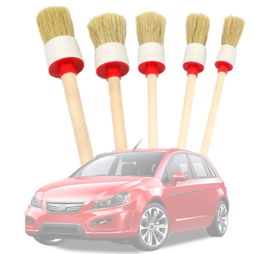 Brosse de nettoyage de voiture 5 en 1 brosses à cheveux de sanglier naturel  outils de détail automatique produits roues tableau de bord (blanc)
