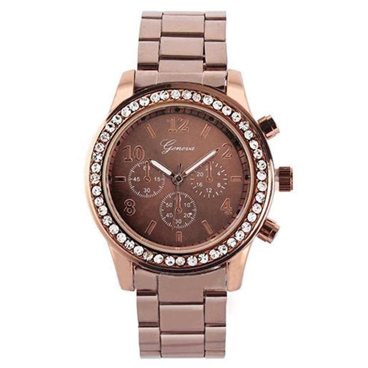 

Women Alloy Diamond Stainless Steel Belt Watch(Coffee with Diamond)